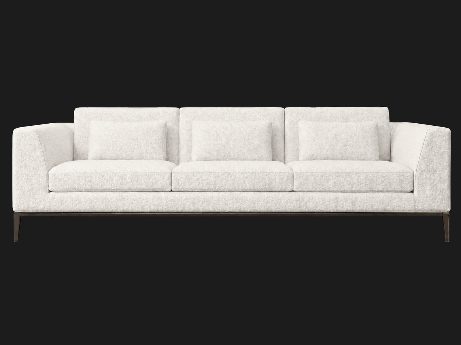 Italia Taper Arm 3-Cushion Sofa — Heritage Belgian Linen Egret — Burnished Bronze — front-source-1 #Fabric & Color_Heritage Belgian Linen Egret