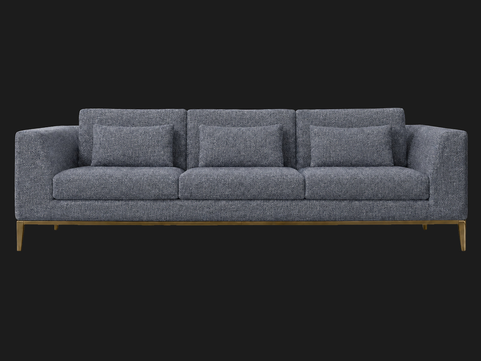 Italia Taper Arm 3-Cushion Sofa — Heritage Belgian Linen Lake — Matte Brass — front-source-1 #Fabric & Color_Heritage Belgian Linen Lake