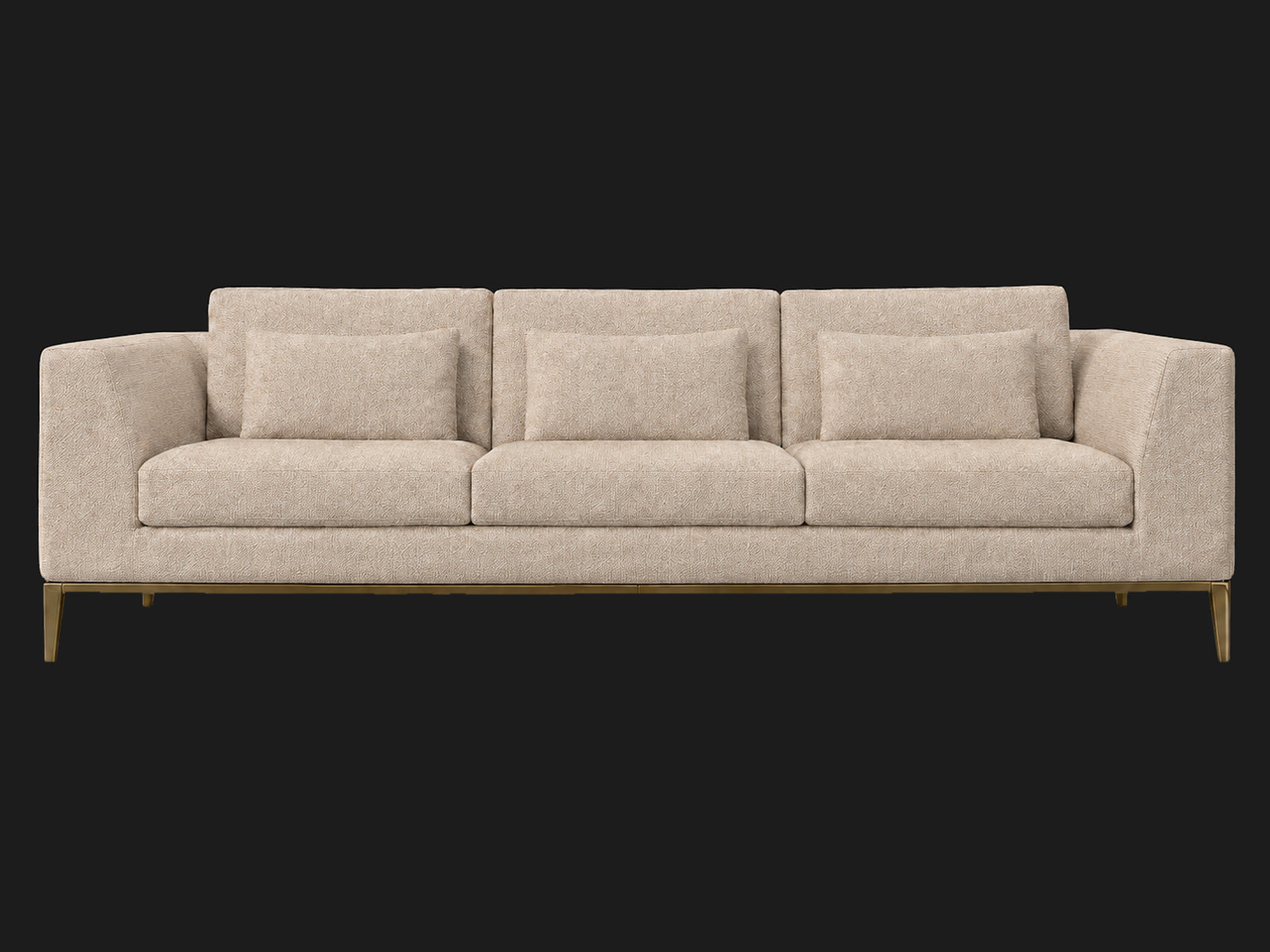 Italia Taper Arm 3-Cushion Sofa — Heritage Belgian Linen Petal — Matte Brass — front-source-1 #Fabric & Color_Heritage Belgian Linen Petal