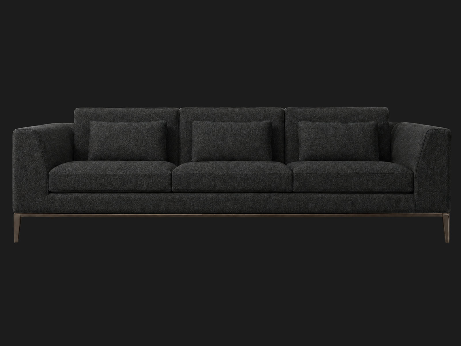 Italia Taper Arm 3-Cushion Sofa — Italian Brushed Wool Pepper — Burnished Bronze — front-source-1 #Fabric & Color_Italian Brushed Wool Pepper