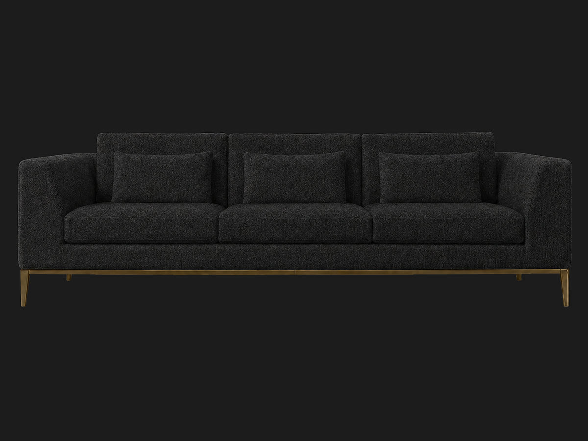 Italia Taper Arm 3-Cushion Sofa — Italian Brushed Wool Pepper — Matte Brass — front-source-1 #Fabric & Color_Italian Brushed Wool Pepper