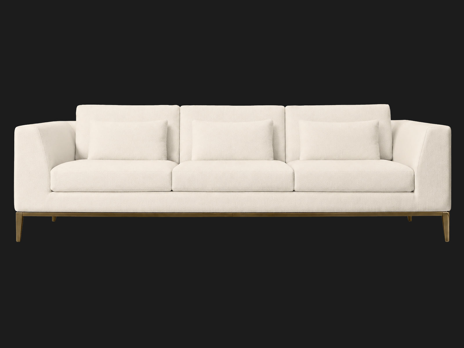 Italia Taper Arm 3-Cushion Sofa — Italian Brushed Wool Vanilla — Matte Brass — front-source-1 #Fabric & Color_Italian Brushed Wool Vanilla
