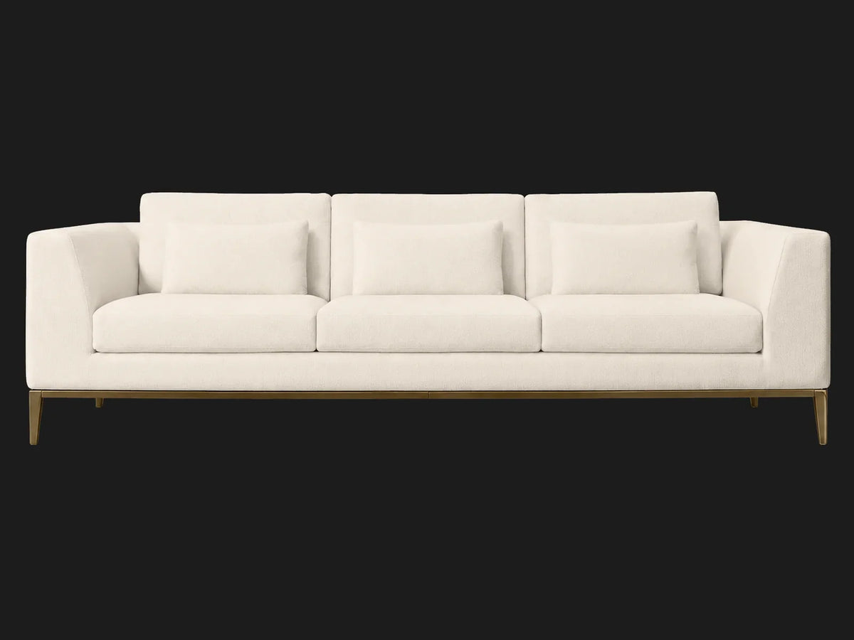 Italia Taper Arm 3-Cushion Sofa — Italian Brushed Wool Vanilla — Matte Brass — front-source-1 #Fabric & Color_Italian Brushed Wool Vanilla