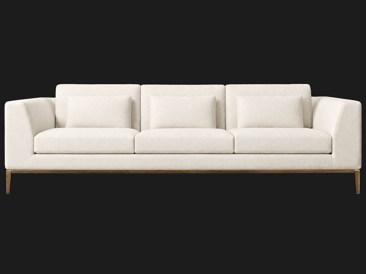 Italia Taper Arm 3-Cushion Sofa — Italian Brushed Wool Vanilla — Matte Brass — front-source-3 #Fabric & Color_Italian Brushed Wool Vanilla