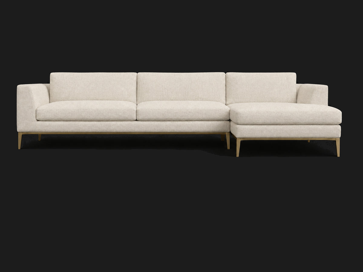 Italia Taper Arm Left-Arm Chaise Sectional – Metal Base — Heritage Belgian Linen Alder — Matte Brass #Fabric & Color_Heritage Belgian Linen Alder