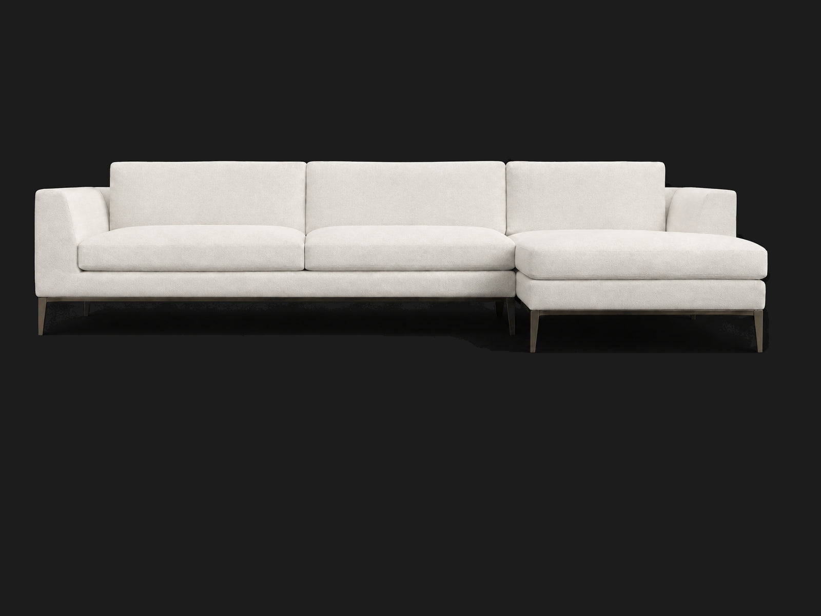 Italia Taper Arm Left-Arm Chaise Sectional – Metal Base — Heritage Belgian Linen Egret — Burnished Bronze #Fabric & Color_Heritage Belgian Linen Egret