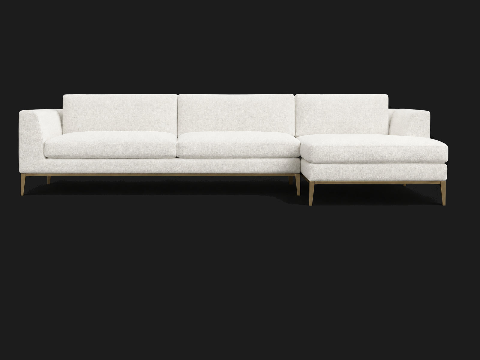 Italia Taper Arm Left-Arm Chaise Sectional – Metal Base — Heritage Belgian Linen Egret — Matte Brass #Fabric & Color_Heritage Belgian Linen Egret