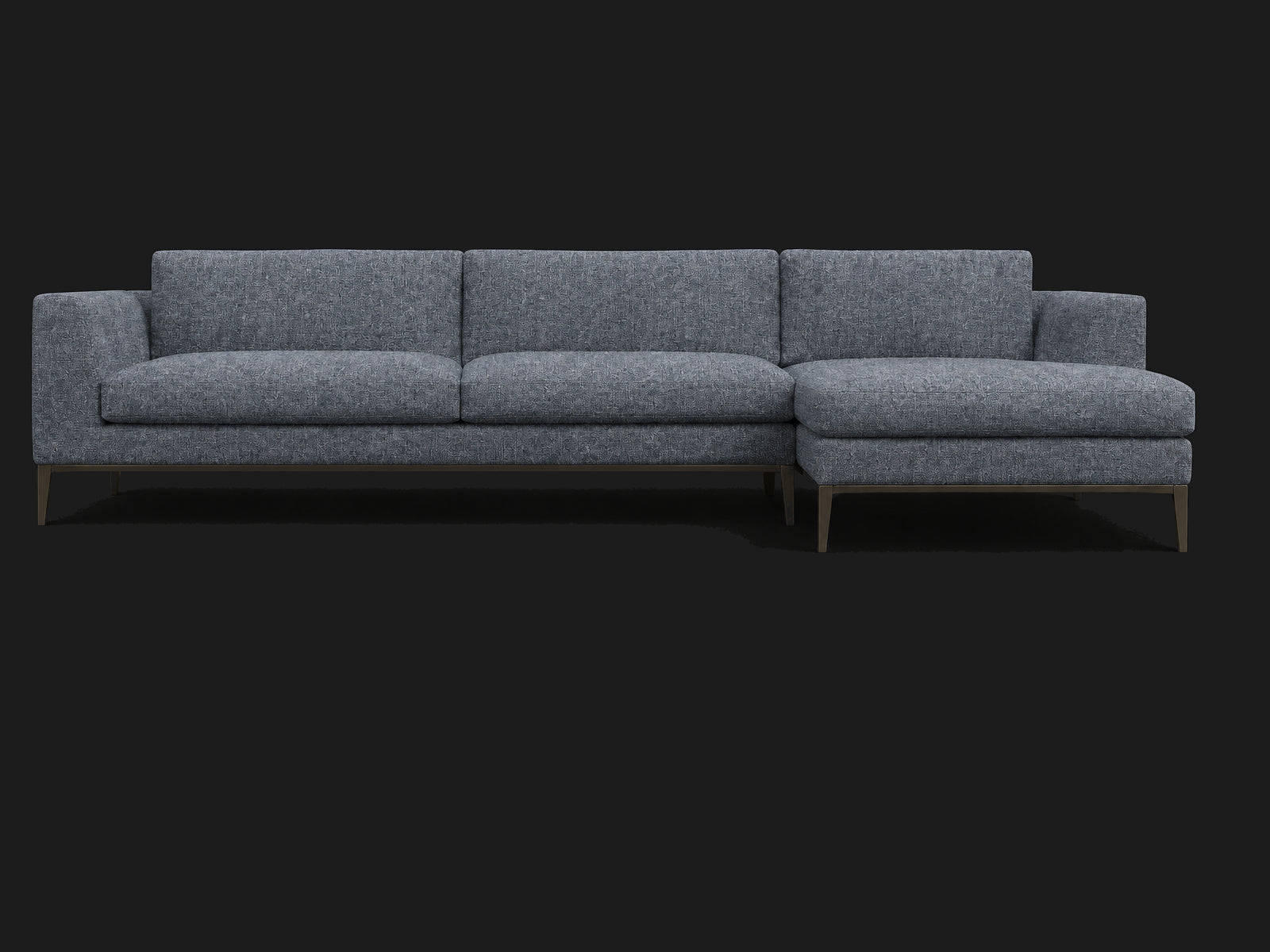 Italia Taper Arm Left-Arm Chaise Sectional – Metal Base — Heritage Belgian Linen Lake — Burnished Bronze #Fabric & Color_Heritage Belgian Linen Lake