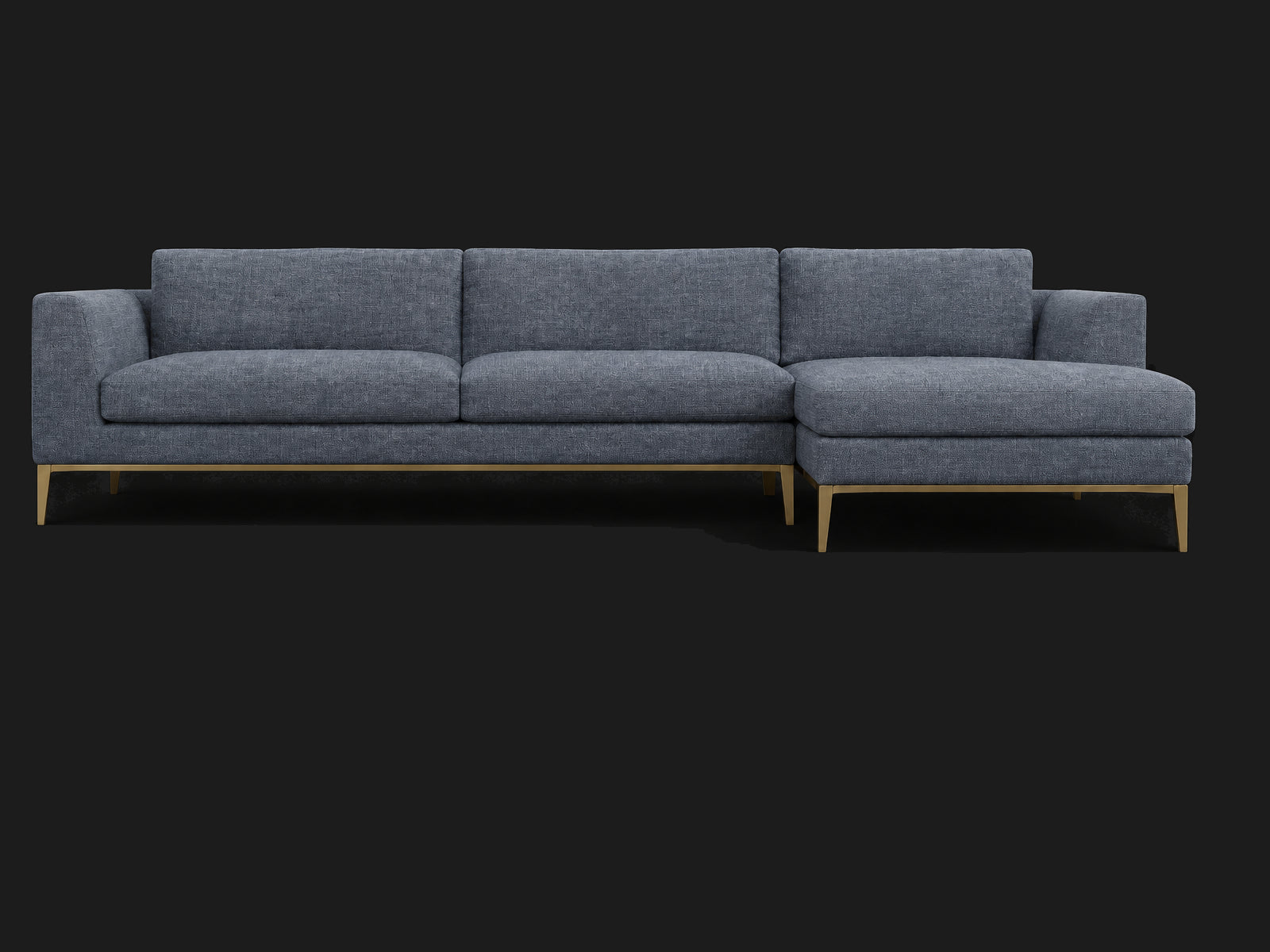 Italia Taper Arm Left-Arm Chaise Sectional – Metal Base — Heritage Belgian Linen Lake — Matte Brass #Fabric & Color_Heritage Belgian Linen Lake