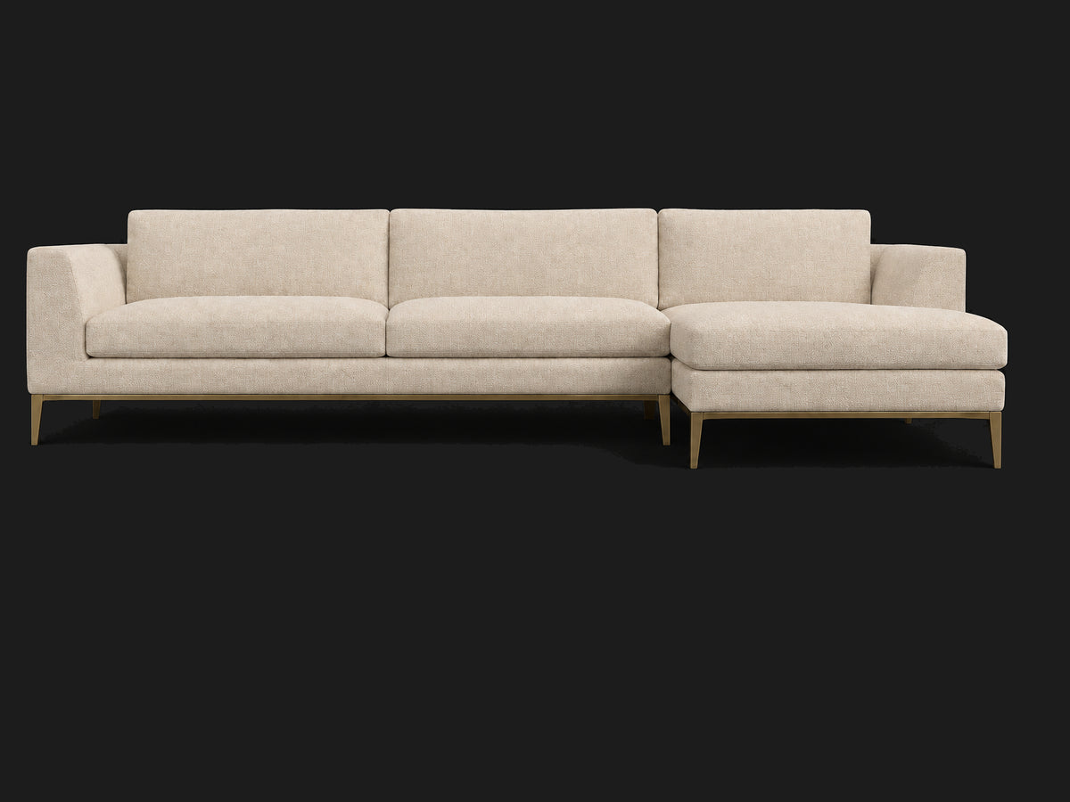 Italia Taper Arm Left-Arm Chaise Sectional – Metal Base — Heritage Belgian Linen Petal — Matte Brass #Fabric & Color_Heritage Belgian Linen Petal