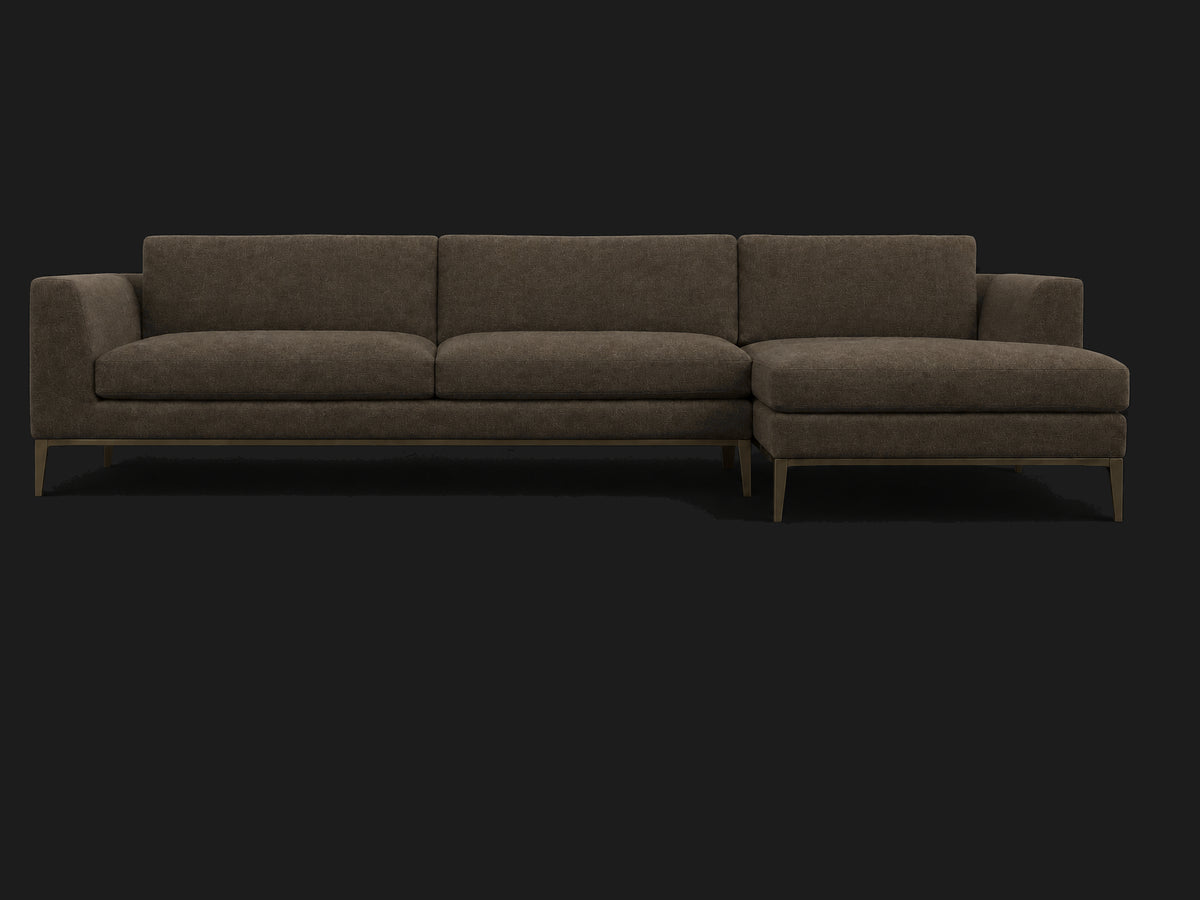 Italia Taper Arm Left-Arm Chaise Sectional – Metal Base — Italian Brushed Wool Cocoa — Burnished Bronze #Fabric & Color_Italian Brushed Wool Cocoa