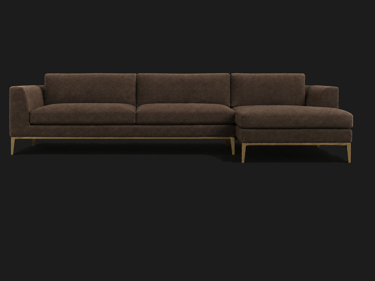 Italia Taper Arm Left-Arm Chaise Sectional – Metal Base — Italian Brushed Wool Cocoa — Matte Brass #Fabric & Color_Italian Brushed Wool Cocoa