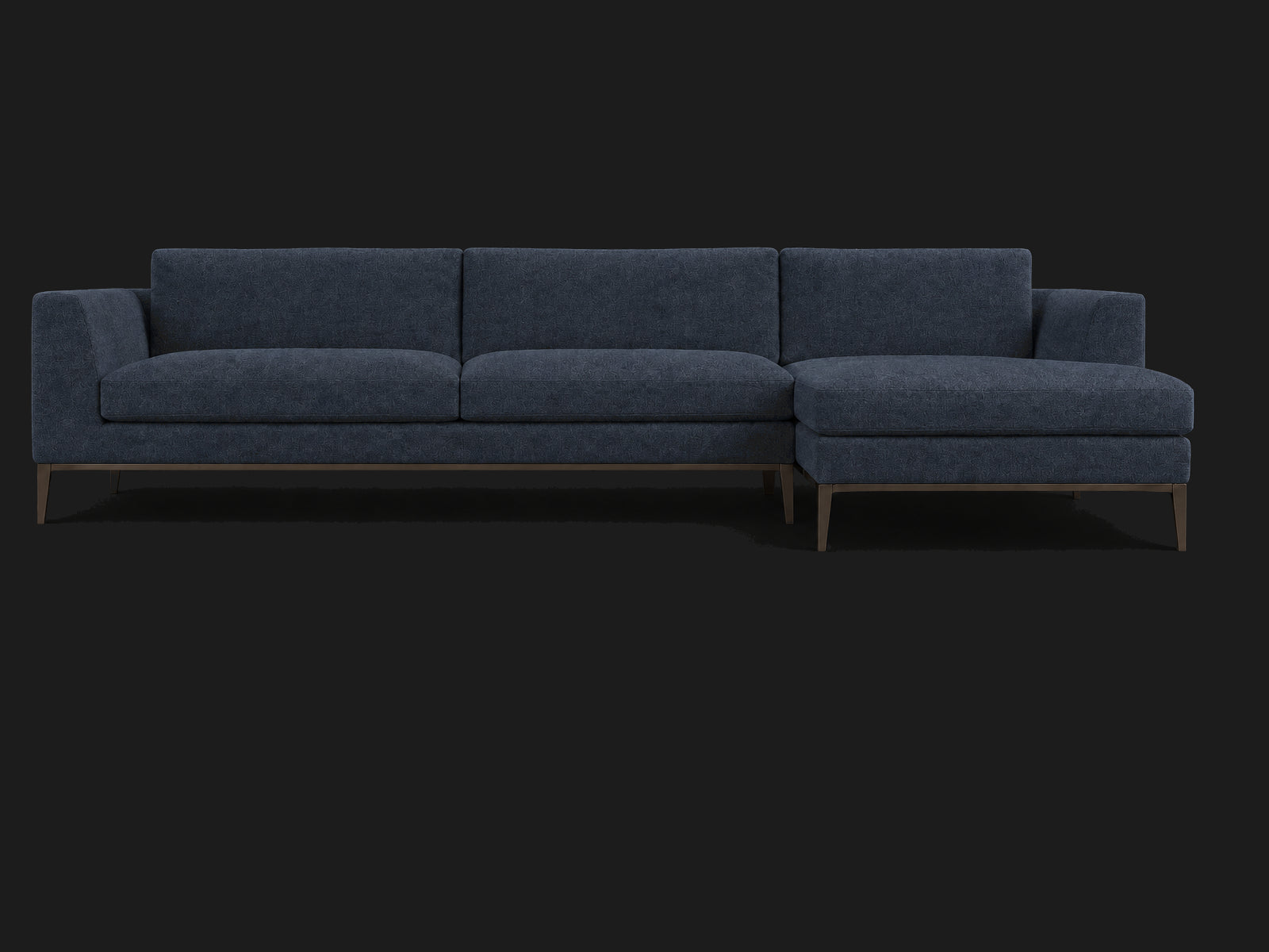 Italia Taper Arm Left-Arm Chaise Sectional – Metal Base — Italian Brushed Wool Harbor — Burnished Bronze #Fabric & Color_Italian Brushed Wool Harbor