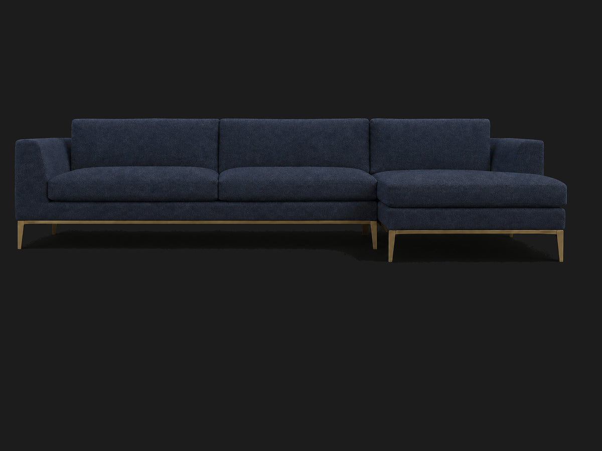 Italia Taper Arm Left-Arm Chaise Sectional – Metal Base — Italian Brushed Wool Harbor — Matte Brass #Fabric & Color_Italian Brushed Wool Harbor