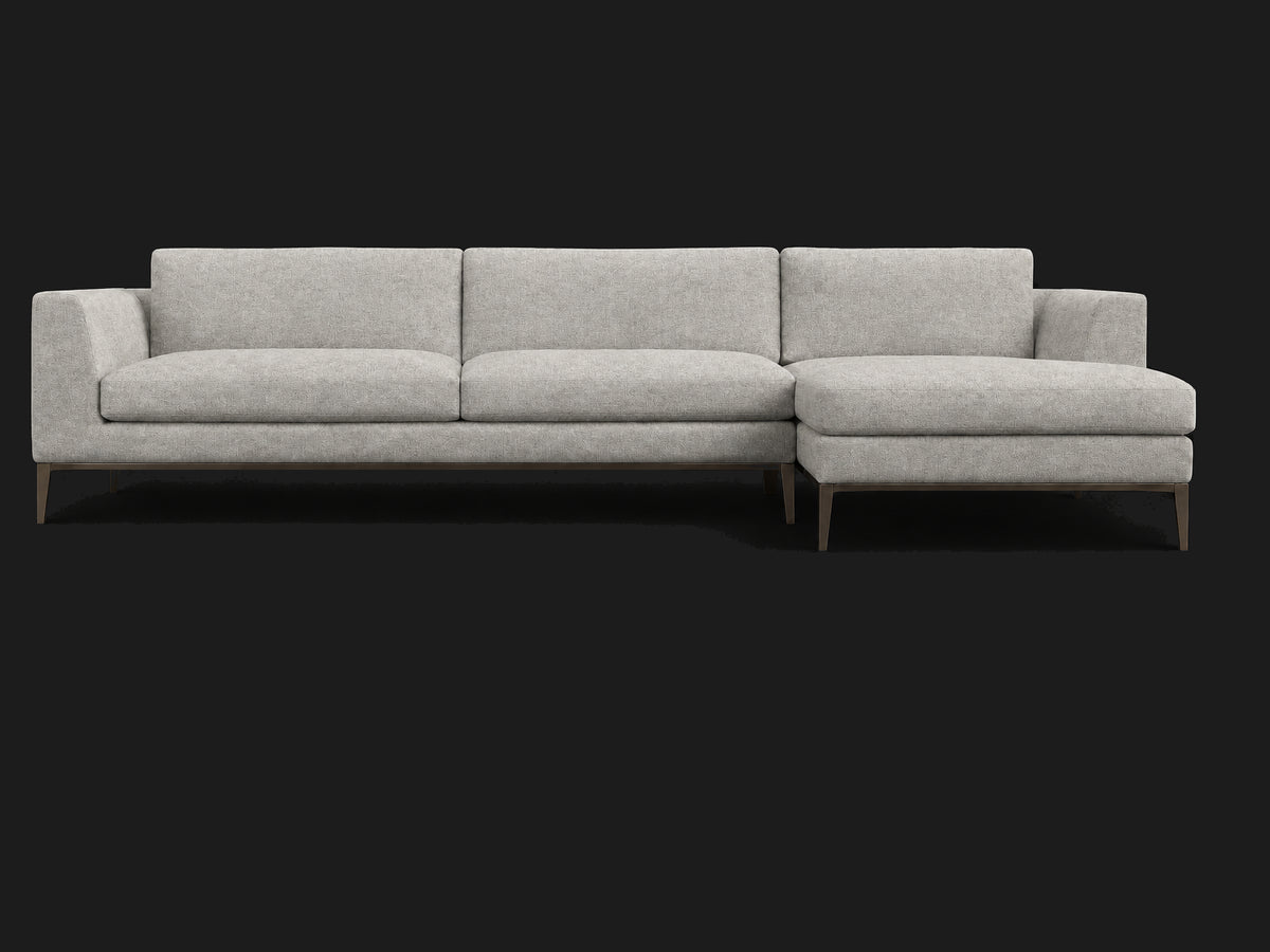 Italia Taper Arm Left-Arm Chaise Sectional – Metal Base — Italian Brushed Wool Moon — Burnished Bronze #Fabric & Color_Italian Brushed Wool Moon