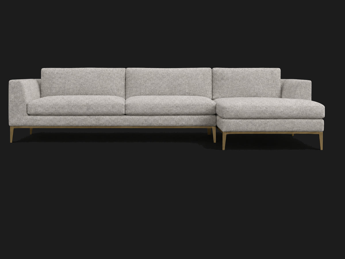 Italia Taper Arm Left-Arm Chaise Sectional – Metal Base — Italian Brushed Wool Moon — Matte Brass #Fabric & Color_Italian Brushed Wool Moon