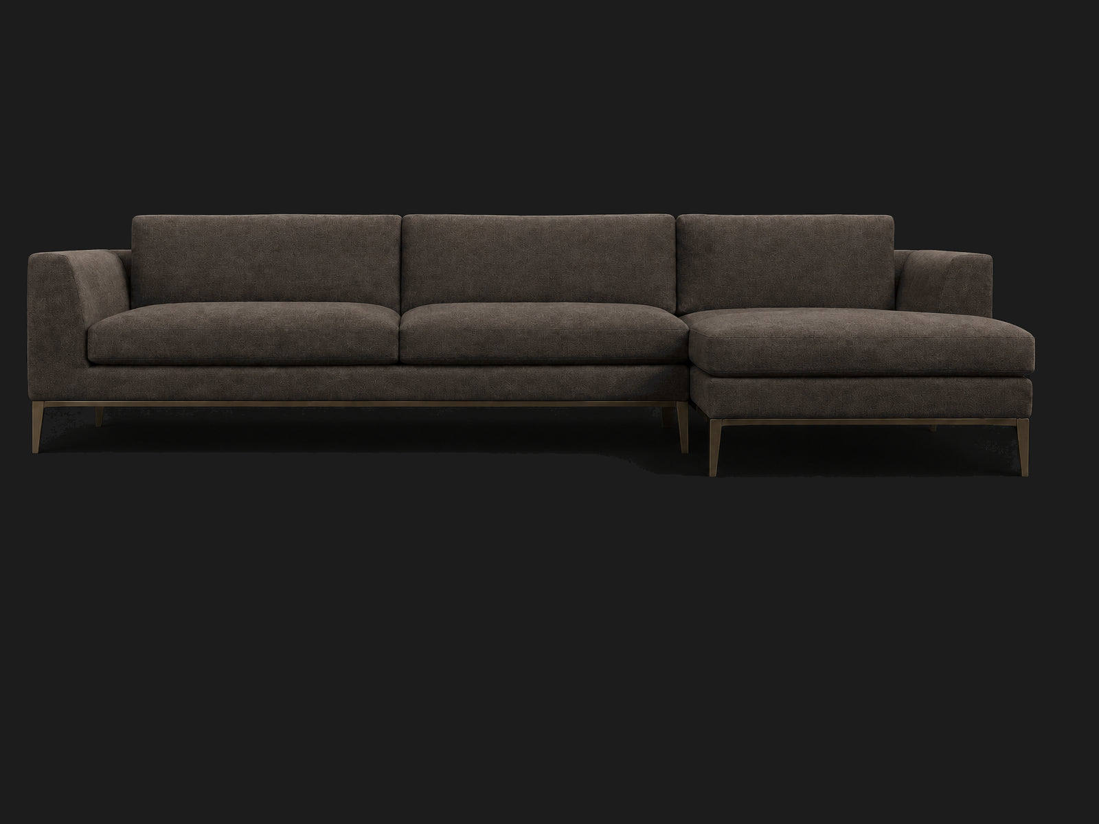 Italia Taper Arm Left-Arm Chaise Sectional – Metal Base — Italian Brushed Wool Pepper — Burnished Bronze #Fabric & Color_Italian Brushed Wool Pepper