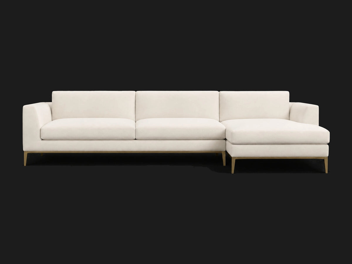 Italia Taper Arm Left-Arm Chaise Sectional – Metal Base — Italian Brushed Wool Vanilla — Matte Brass — Main 1 #Fabric & Color_Italian Brushed Wool Vanilla