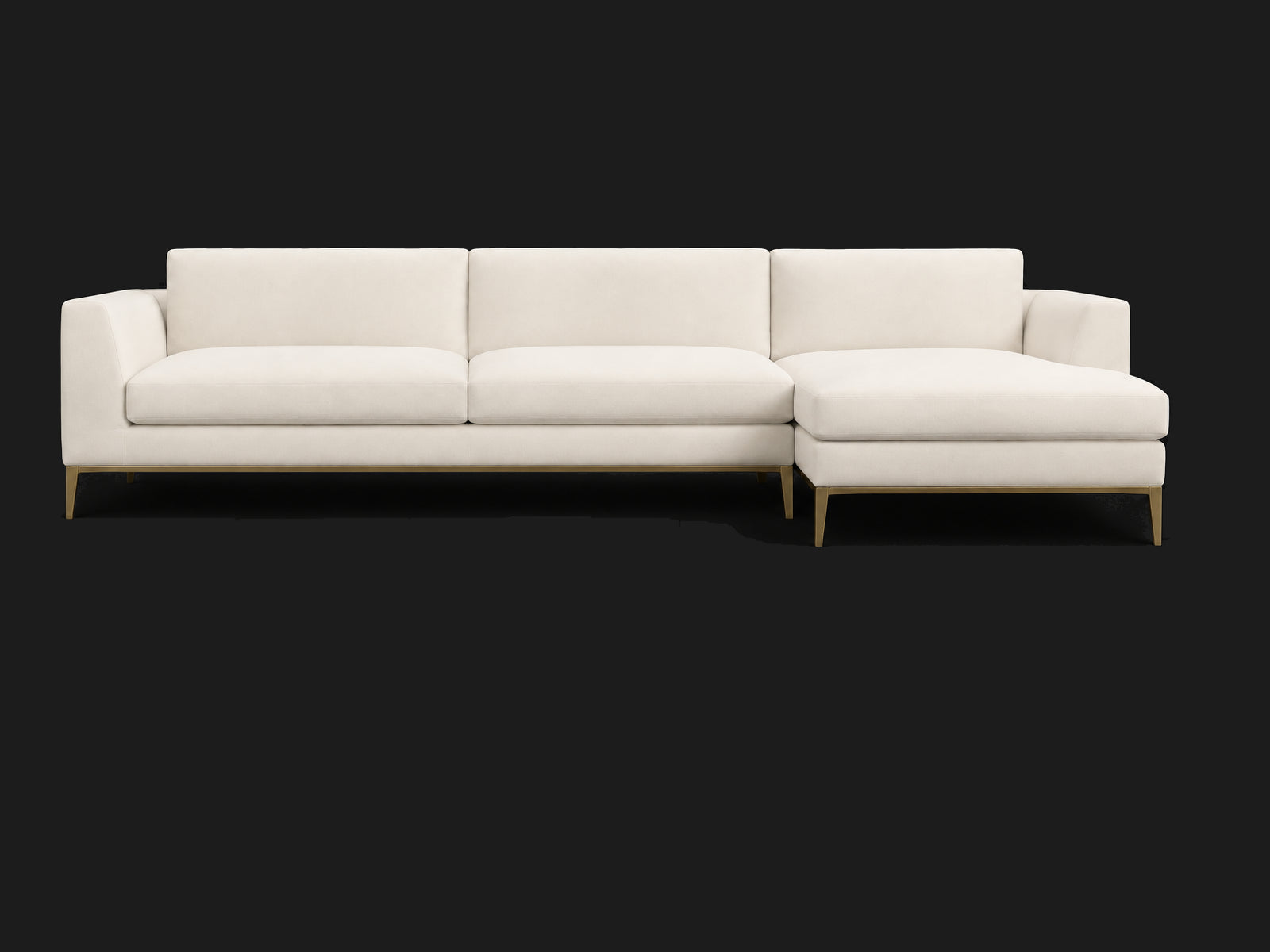 Italia Taper Arm Left-Arm Chaise Sectional – Metal Base — Italian Brushed Wool Vanilla — Matte Brass — Main 1 #Fabric & Color_Italian Brushed Wool Vanilla