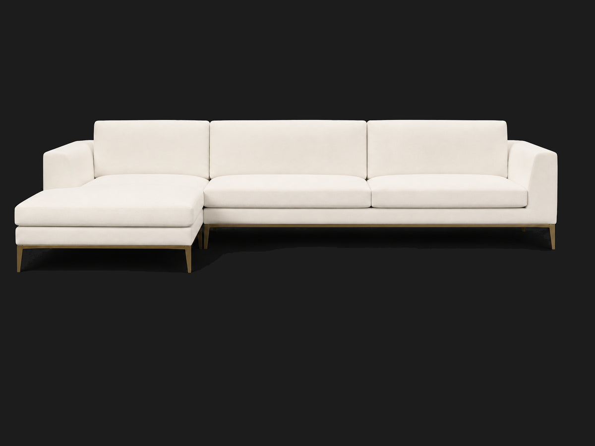 Italia Taper Arm Left-Arm Chaise Sectional – Metal Base — Italian Brushed Wool Vanilla — Matte Brass — Main 3 #Fabric & Color_Italian Brushed Wool Vanilla