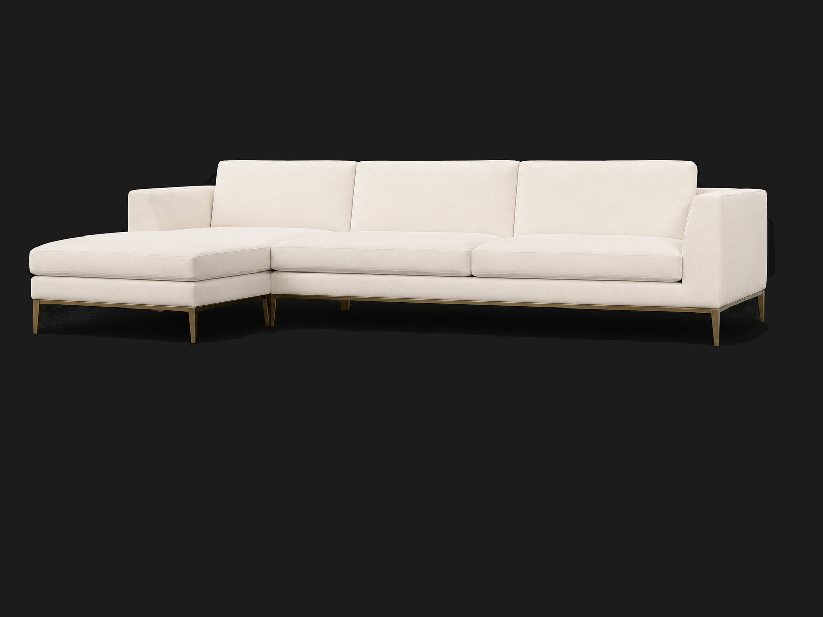 Italia Taper Arm Left-Arm Chaise Sectional – Metal Base — Italian Brushed Wool Vanilla — Matte Brass — Main 4 #Fabric & Color_Italian Brushed Wool Vanilla