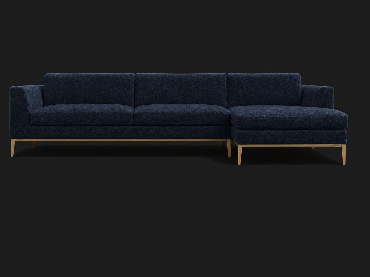Italia Taper Arm Left-Arm Chaise Sectional – Metal Base — Mohair Admiral — Matte Brass #Fabric & Color_Mohair Admiral