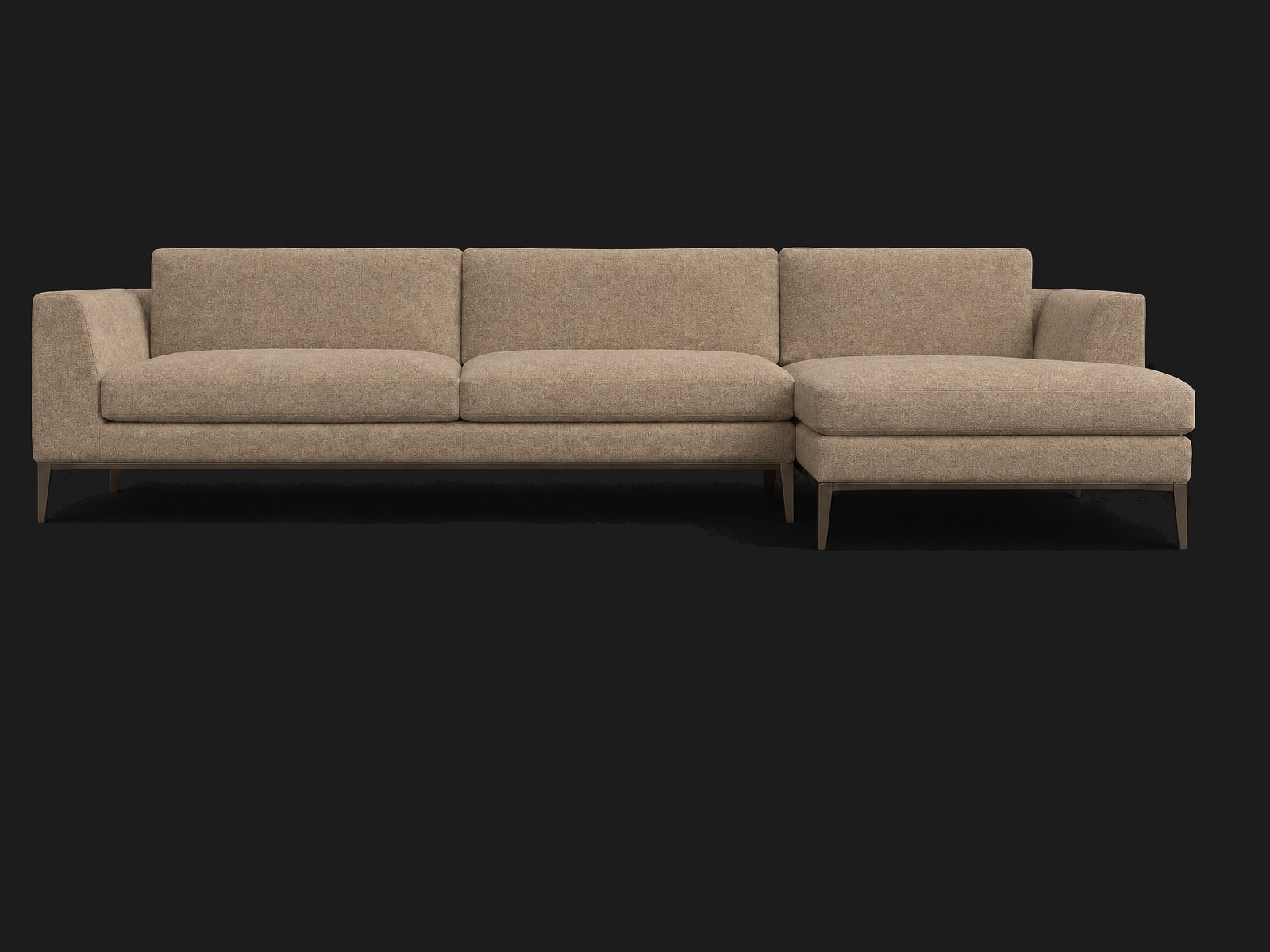 Italia Taper Arm Left-Arm Chaise Sectional – Metal Base — Mohair Almond — Burnished Bronze #Fabric & Color_Mohair Almond