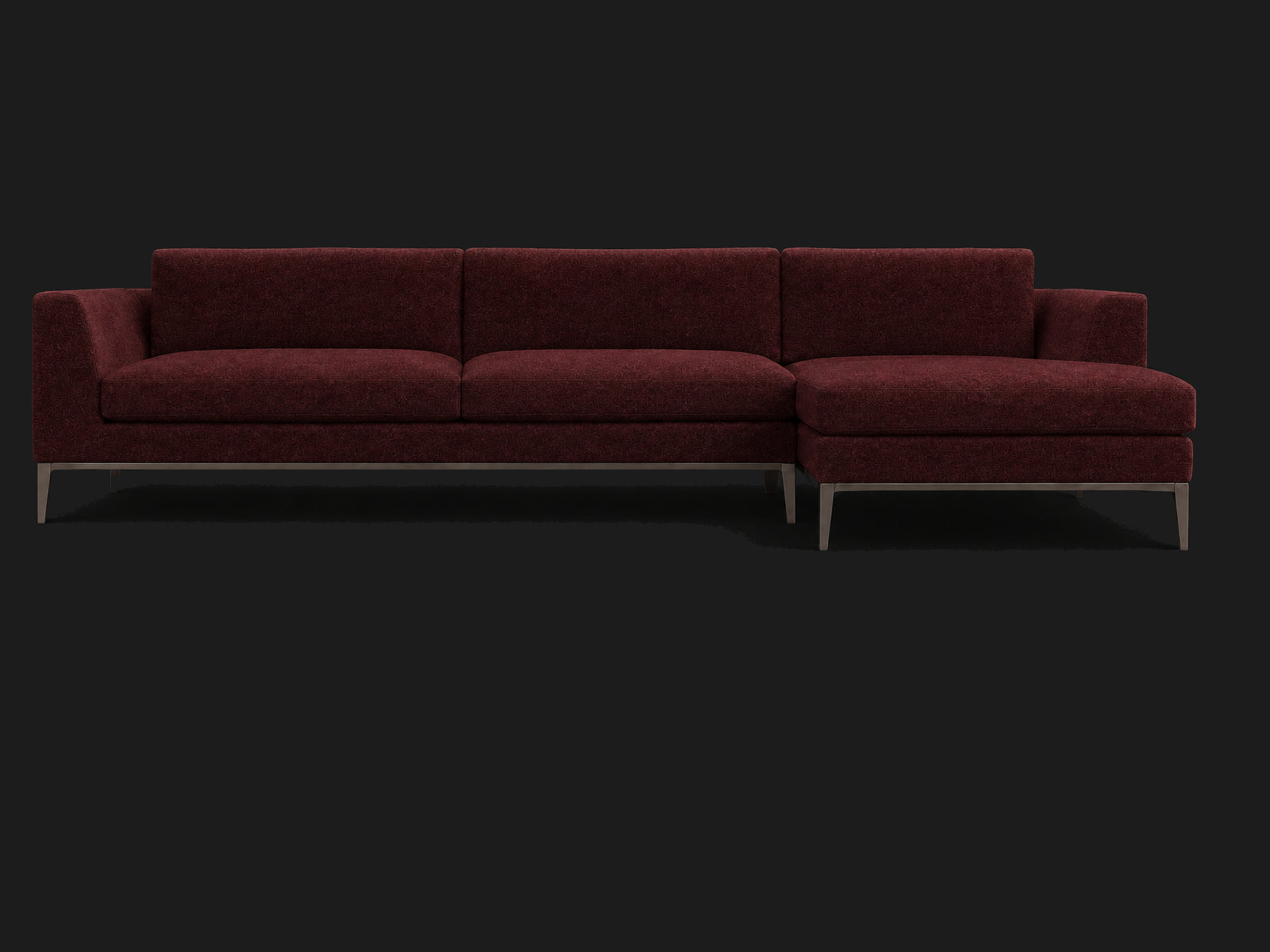 Italia Taper Arm Left-Arm Chaise Sectional – Metal Base — Mohair Crimson — Burnished Bronze #Fabric & Color_Mohair Crimson