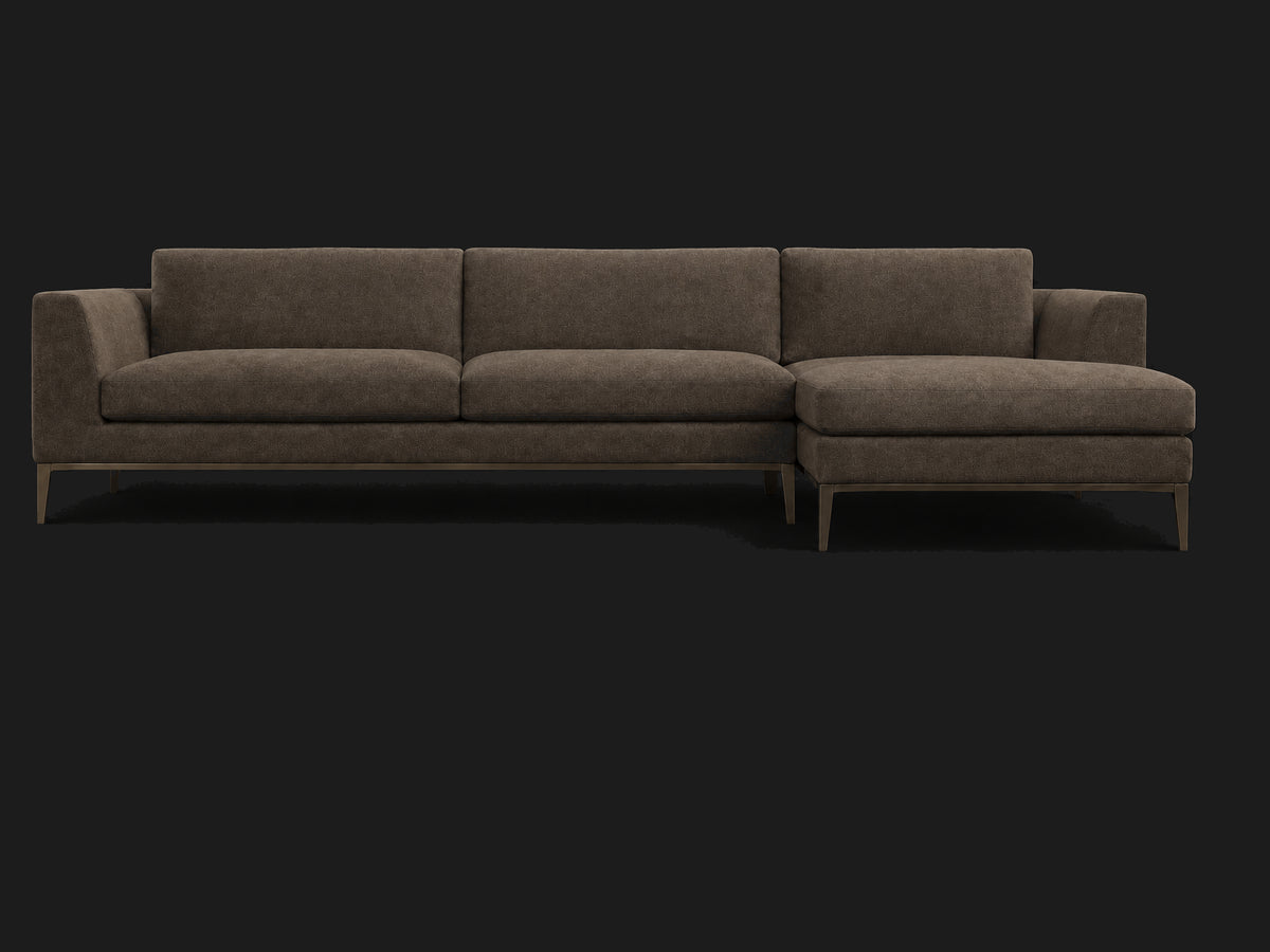 Italia Taper Arm Left-Arm Chaise Sectional – Metal Base — Mohair Mink — Burnished Bronze #Fabric & Color_Mohair Mink