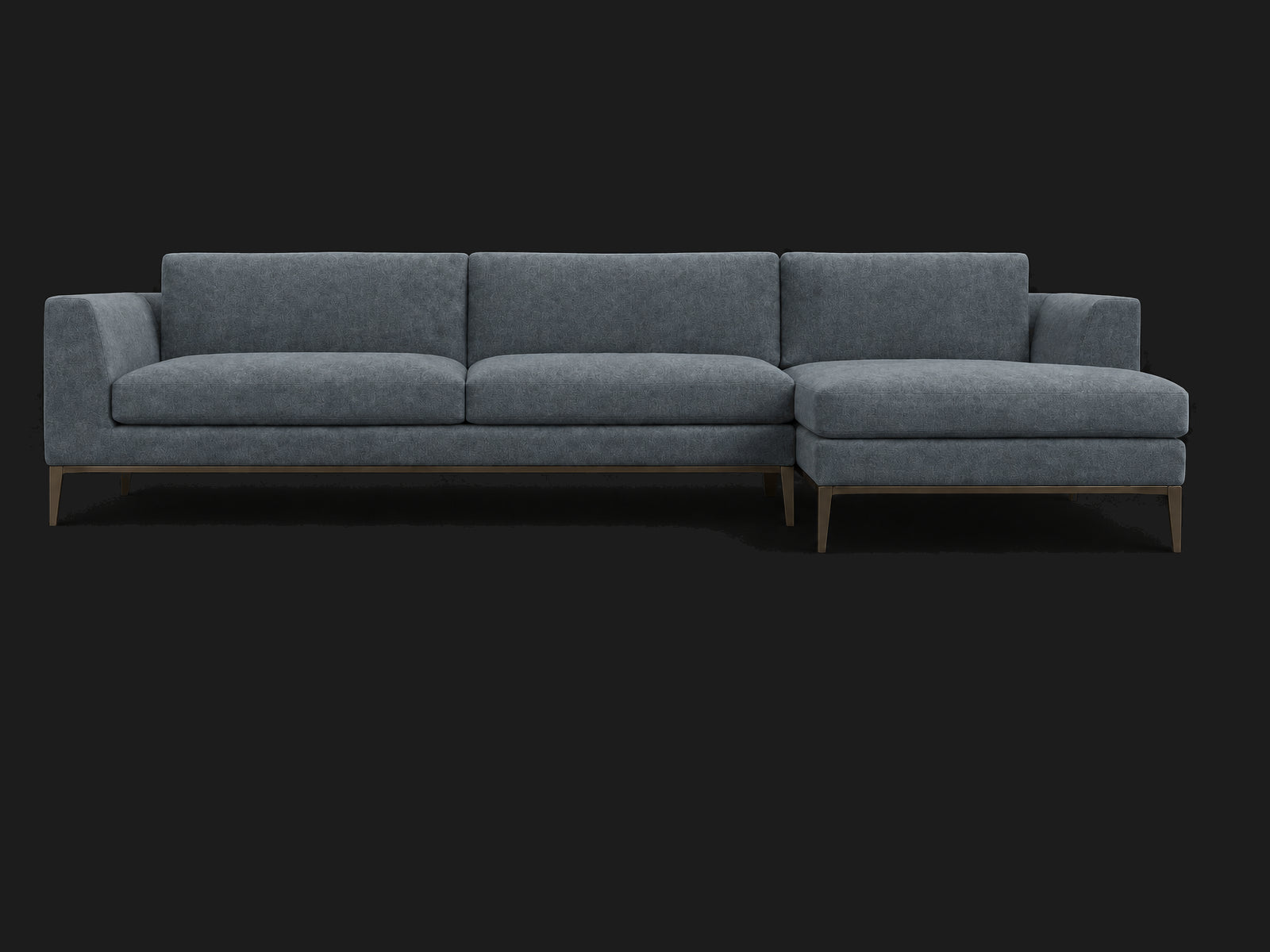 Italia Taper Arm Left-Arm Chaise Sectional – Metal Base — Mohair Slate Blue — Burnished Bronze #Fabric & Color_Mohair Slate Blue