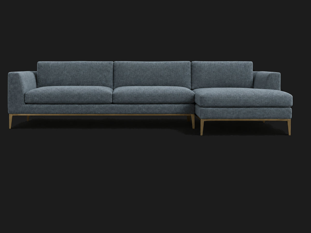 Italia Taper Arm Left-Arm Chaise Sectional – Metal Base — Mohair Slate Blue — Matte Brass #Fabric & Color_Mohair Slate Blue