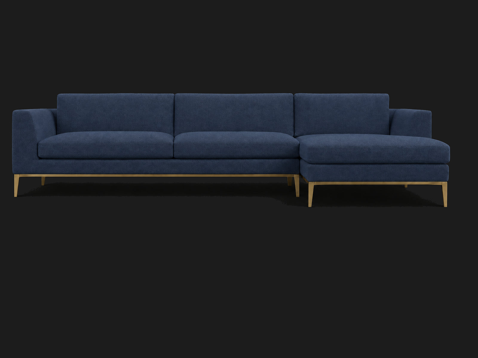 Italia Taper Arm Left-Arm Chaise Sectional – Metal Base — Performance Linen Weave Bay — Matte Brass #Fabric & Color_Performance Linen Weave Bay