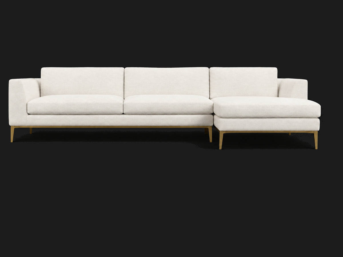 Italia Taper Arm Left-Arm Chaise Sectional – Metal Base — Performance Linen Weave Flour — Matte Brass #Fabric & Color_Performance Linen Weave Flour