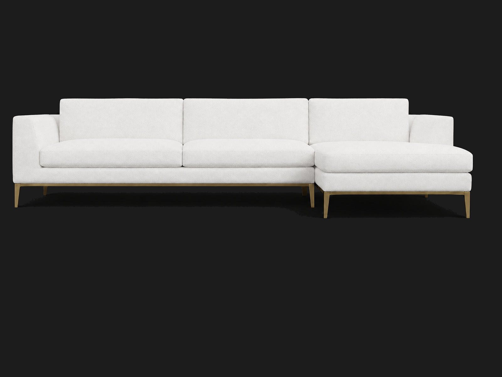 Italia Taper Arm Left-Arm Chaise Sectional – Metal Base — Performance Linen Weave Pure White — Matte Brass #Fabric & Color_Performance Linen Weave Pure White