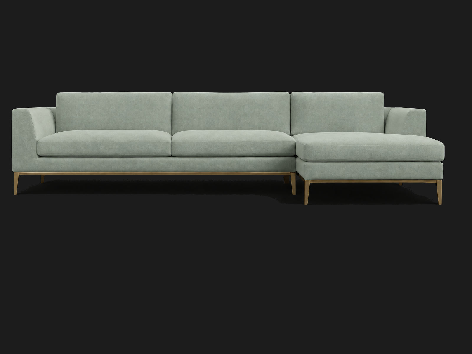 Italia Taper Arm Left-Arm Chaise Sectional – Metal Base — Performance Velvet Seafoam — Matte Brass #Fabric & Color_Performance Velvet Seafoam