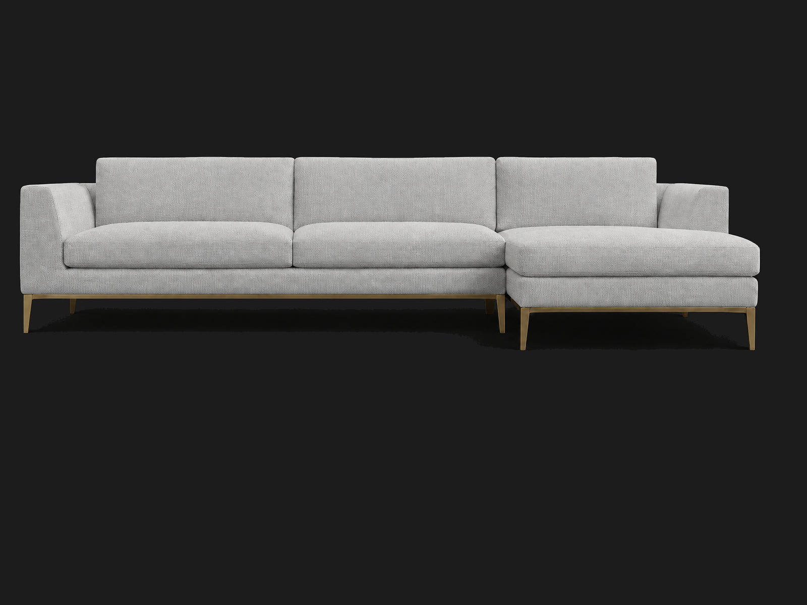 Italia Taper Arm Left-Arm Chaise Sectional – Metal Base — Performance Woven Chenille Rain — Matte Brass #Fabric & Color_Performance Woven Chenille Rain