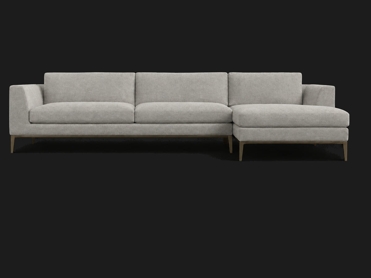 Italia Taper Arm Left-Arm Chaise Sectional – Metal Base — Performance Woven Chenille Steel — Burnished Bronze #Fabric & Color_Performance Woven Chenille Steel