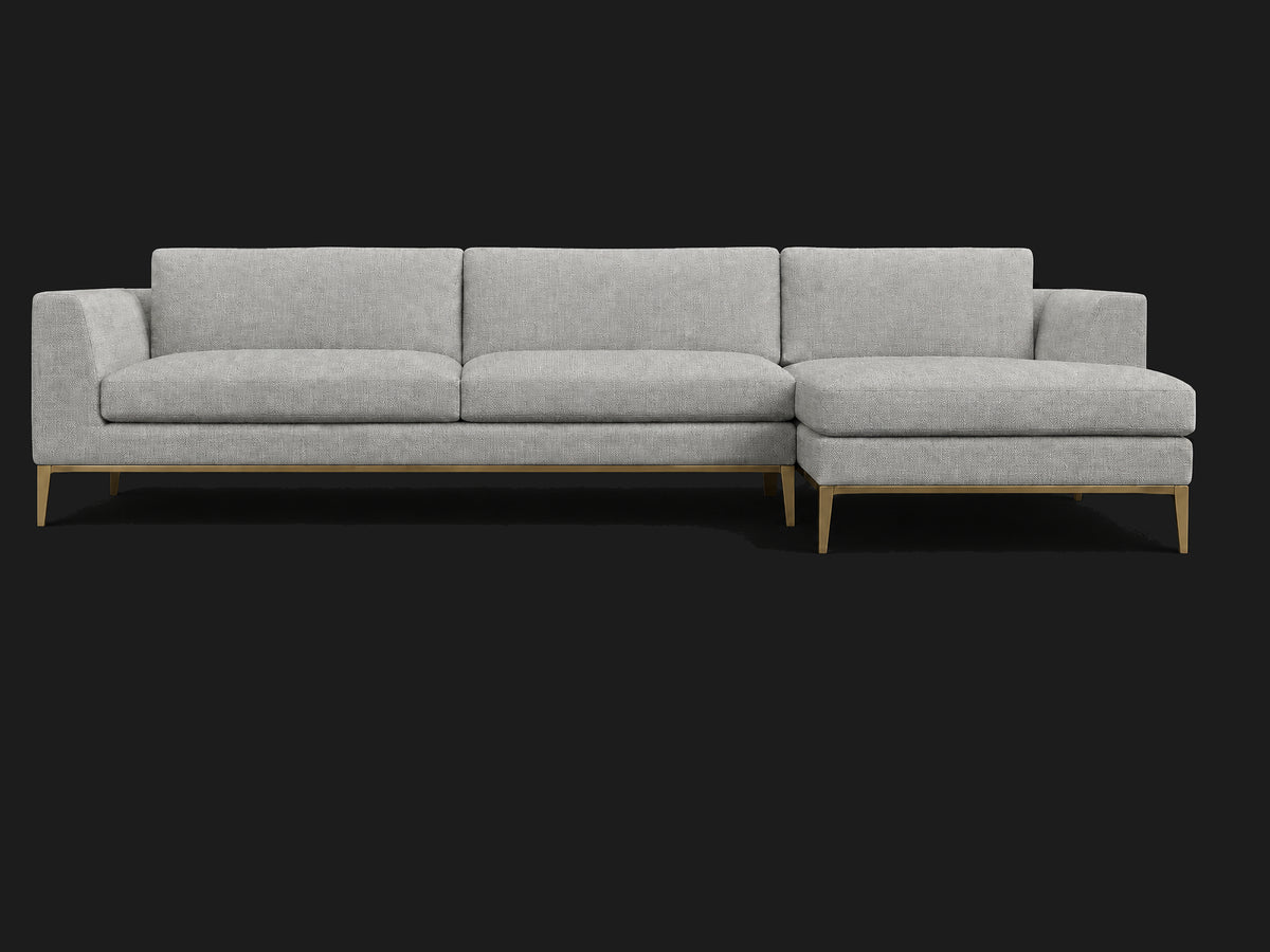 Italia Taper Arm Left-Arm Chaise Sectional – Metal Base — Performance Woven Chenille Steel — Matte Brass #Fabric & Color_Performance Woven Chenille Steel