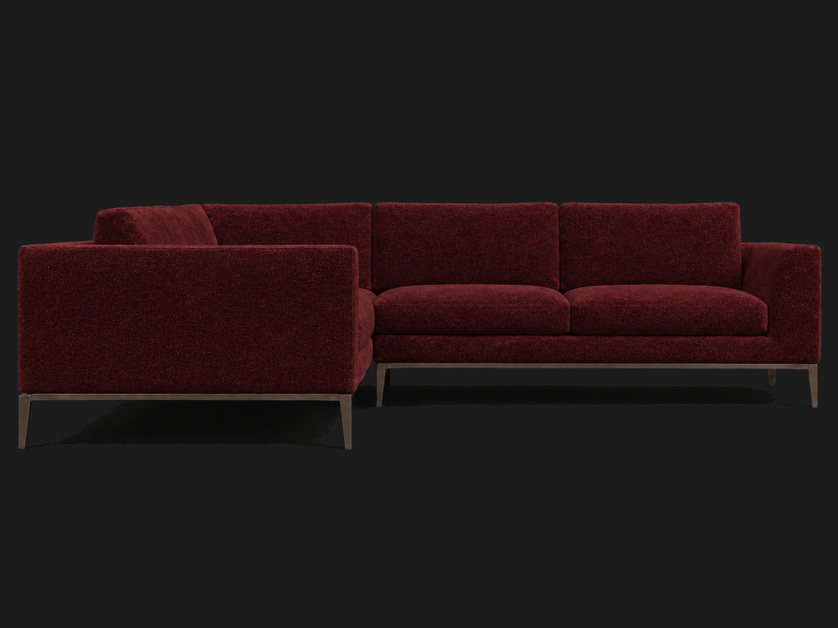 Italia Taper Arm Left-Arm L-Sectional – Mohair Crimson – Burnished Bronze #Fabric & Color_Mohair Crimson
