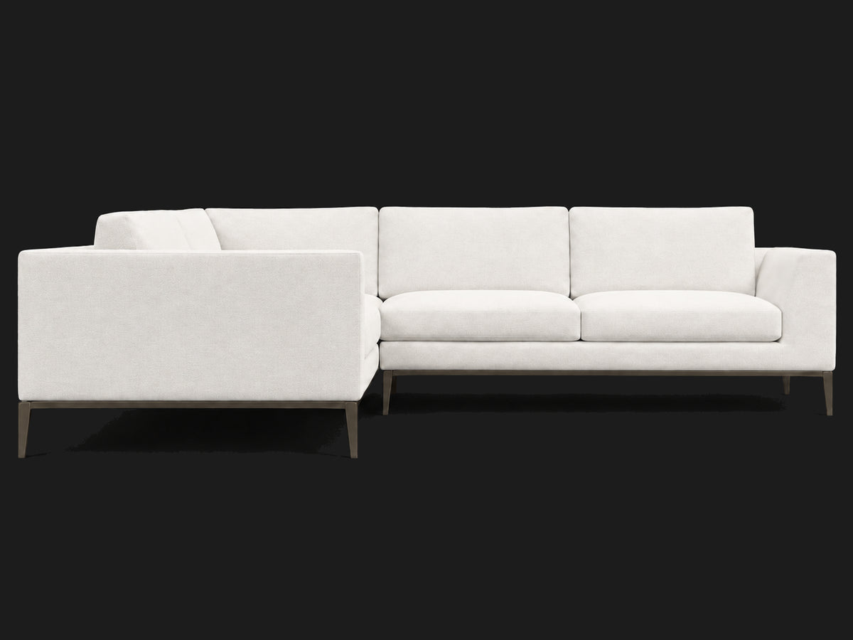 Italia Taper Arm Left-Arm L-Sectional – Performance Linen Weave Pure White – Burnished Bronze #Fabric & Color_Performance Linen Weave Pure White
