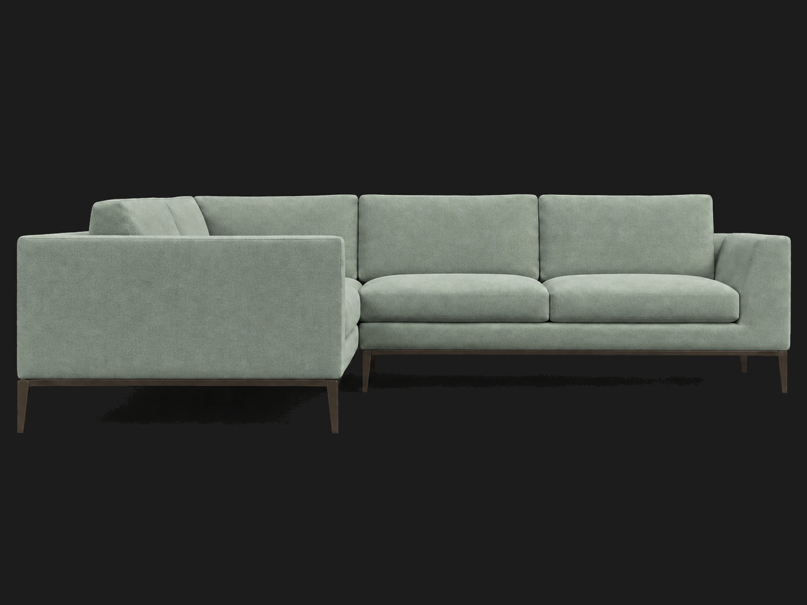 Italia Taper Arm Left-Arm L-Sectional – Performance Velvet Seafoam – Burnished Bronze #Fabric & Color_Performance Velvet Seafoam