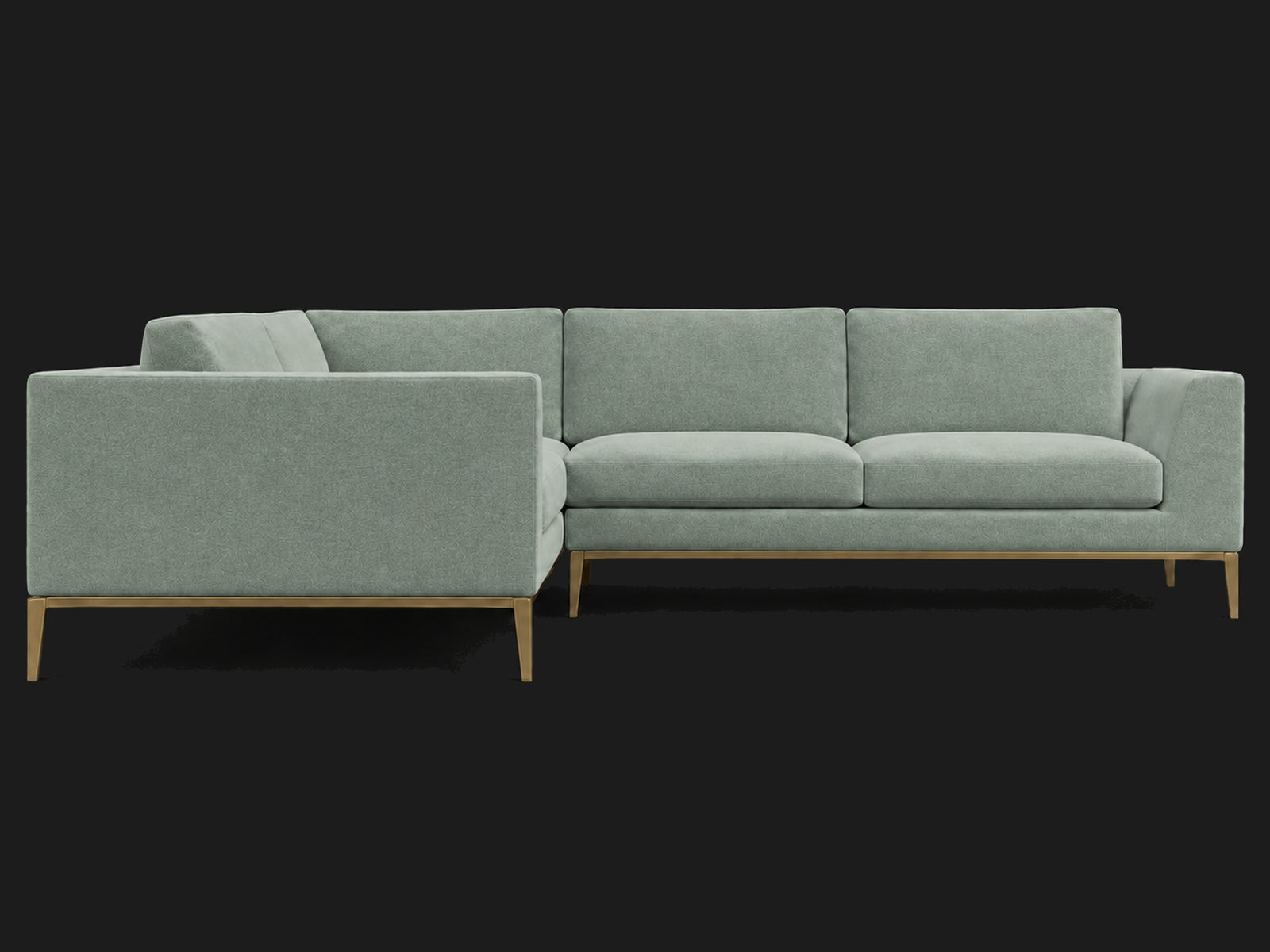 Italia Taper Arm Left-Arm L-Sectional – Performance Velvet Seafoam – Matte Brass #Fabric & Color_Performance Velvet Seafoam