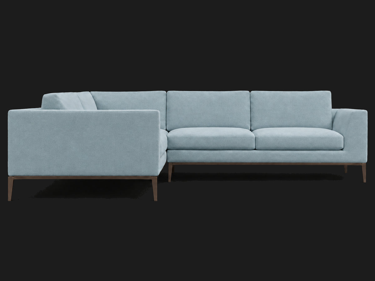 Italia Taper Arm Left-Arm L-Sectional – Performance Velvet Sky – Burnished Bronze #Fabric & Color_Performance Velvet Sky