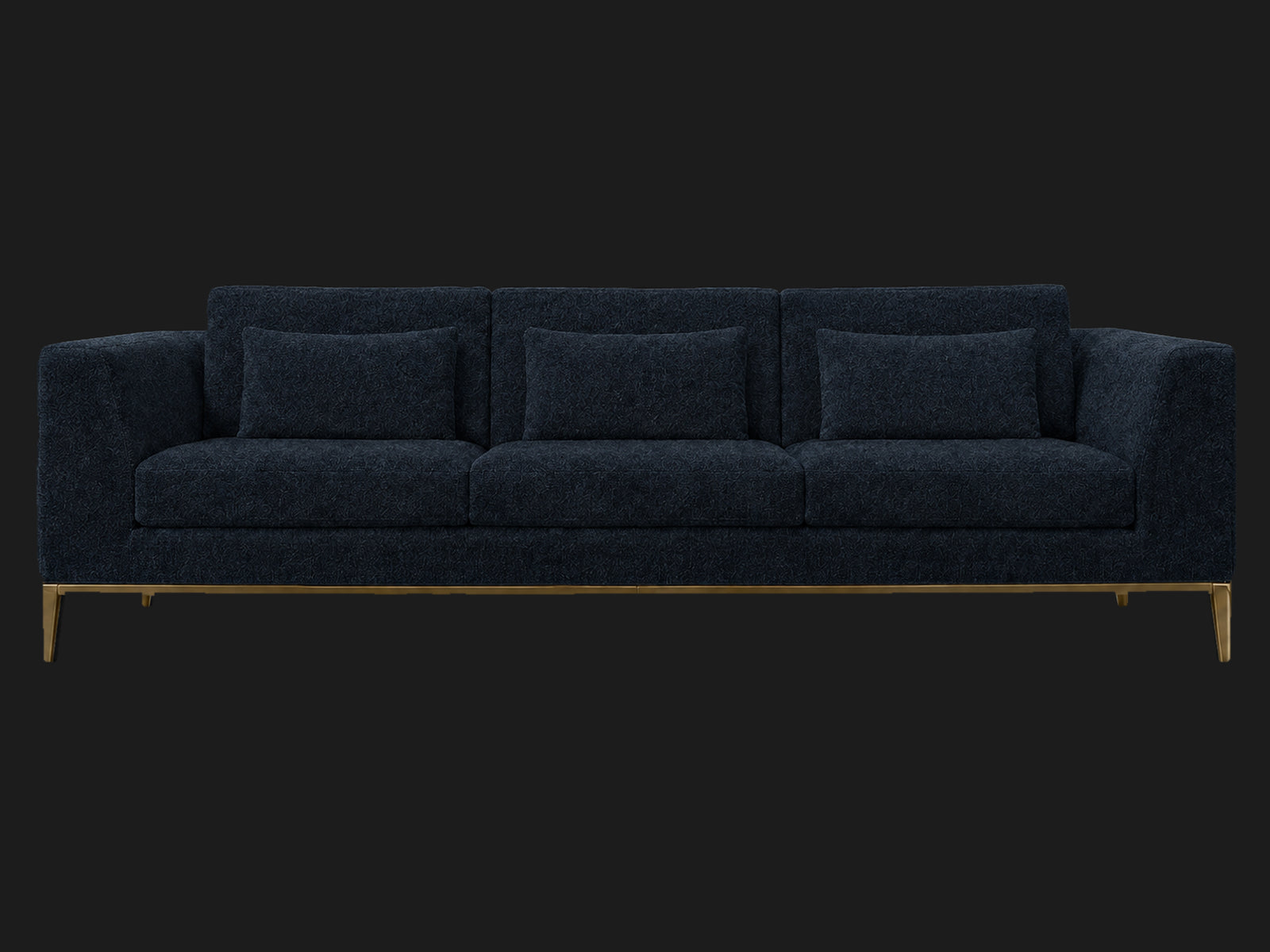 Italia Taper Arm 3-Cushion Sofa — Mohair Admiral — Matte Brass — front-source-1 #Fabric & Color_Mohair Admiral