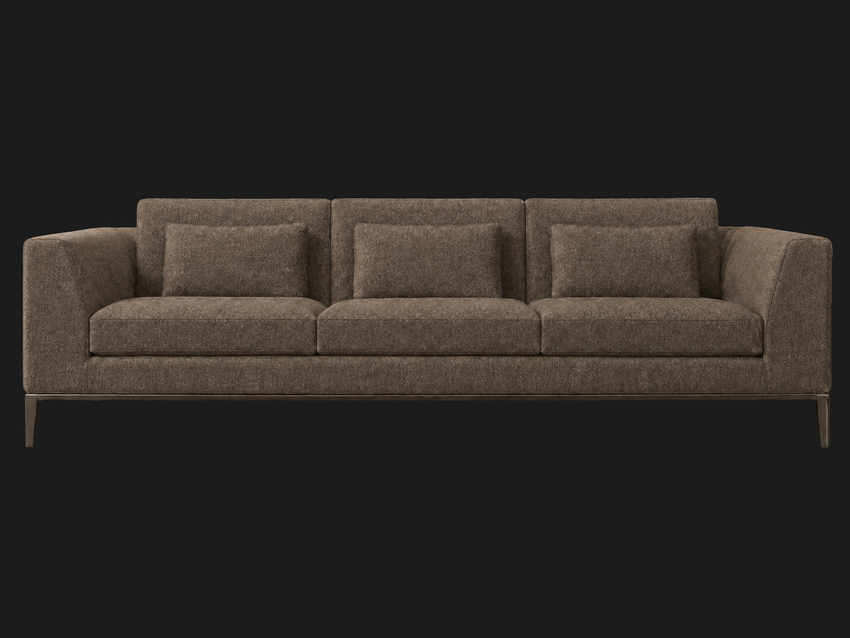 Italia Taper Arm 3-Cushion Sofa — Mohair Mink — Burnished Bronze — front-source-1 #Fabric & Color_Mohair Mink