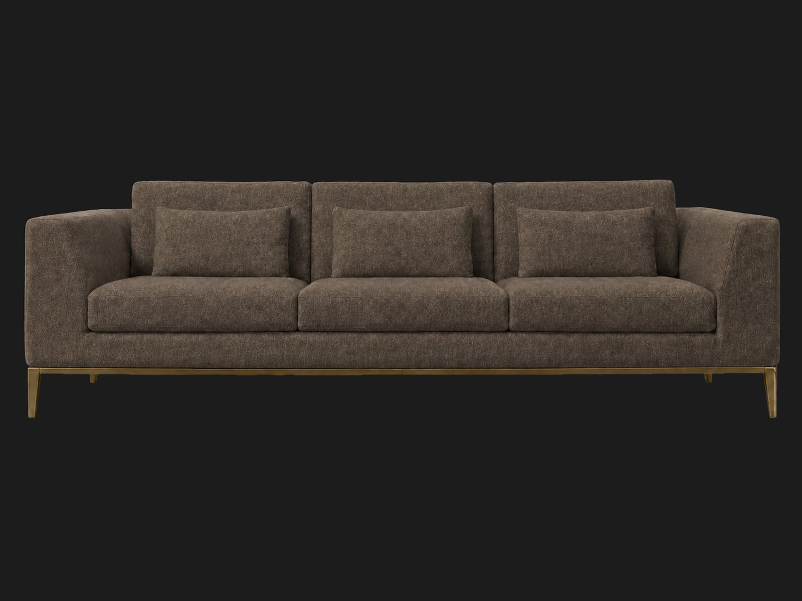 Italia Taper Arm 3-Cushion Sofa — Mohair Mink — Matte Brass — front-source-1 #Fabric & Color_Mohair Mink