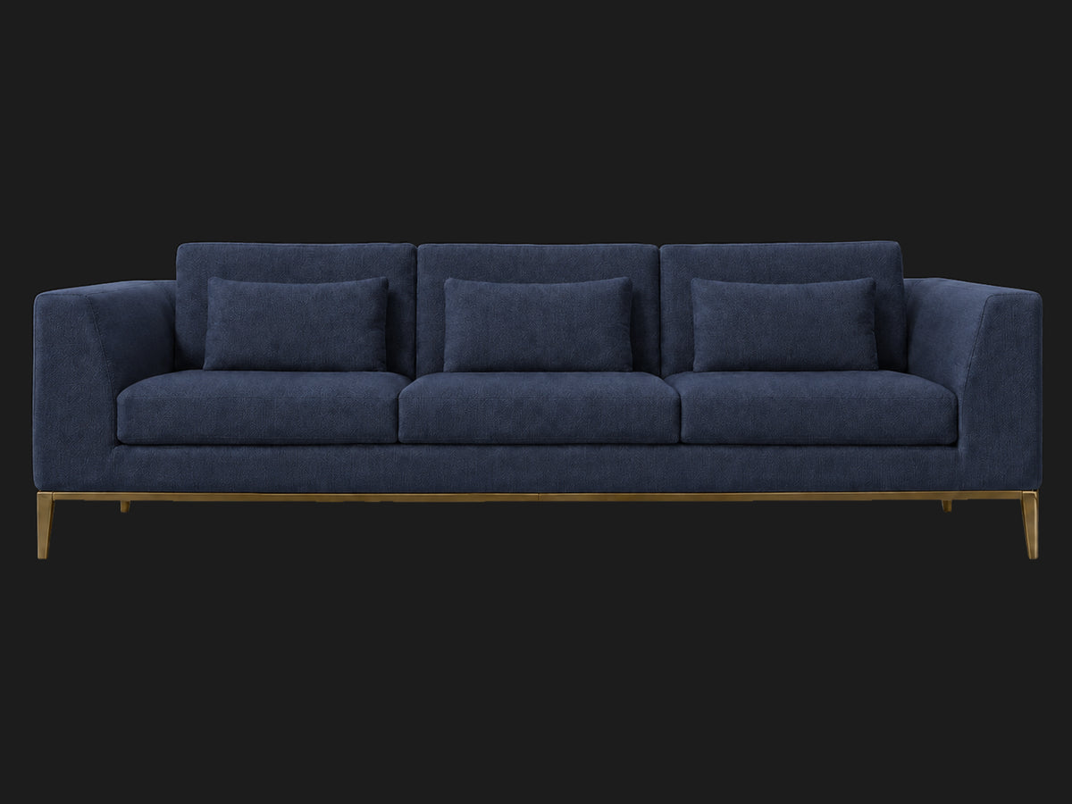 Italia Taper Arm 3-Cushion Sofa — Performance Linen Weave Bay — Matte Brass — front-source-1 #Fabric & Color_Performance Linen Weave Bay