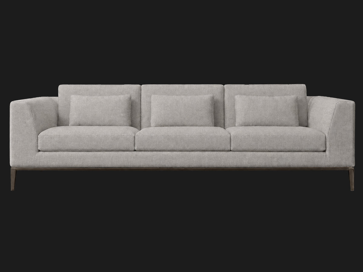 Italia Taper Arm 3-Cushion Sofa — Performance Linen Weave Cloud — Burnished Bronze — front-source-1 #Fabric & Color_Performance Linen Weave Cloud