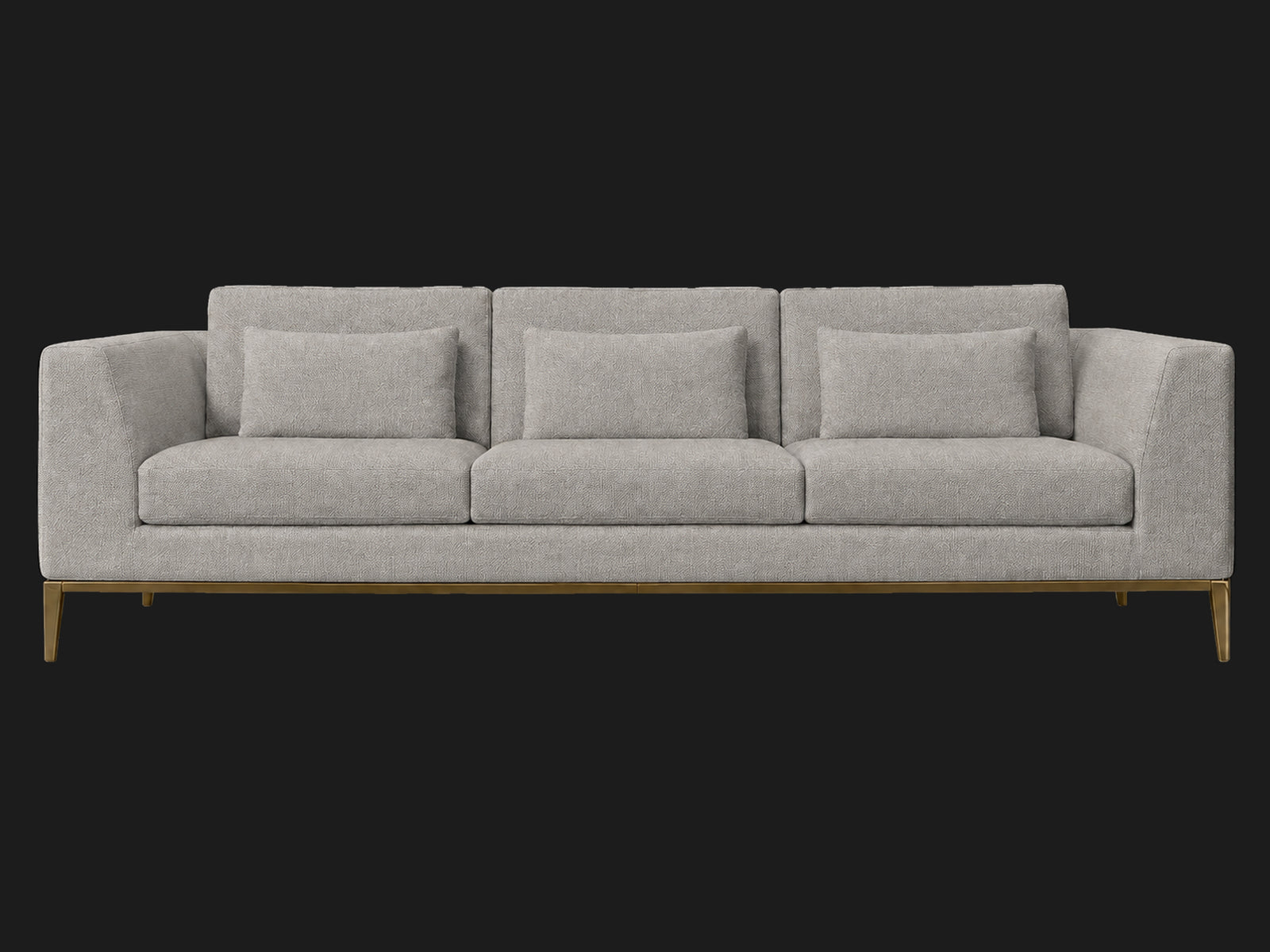 Italia Taper Arm 3-Cushion Sofa — Performance Linen Weave Cloud — Matte Brass — front-source-1 #Fabric & Color_Performance Linen Weave Cloud
