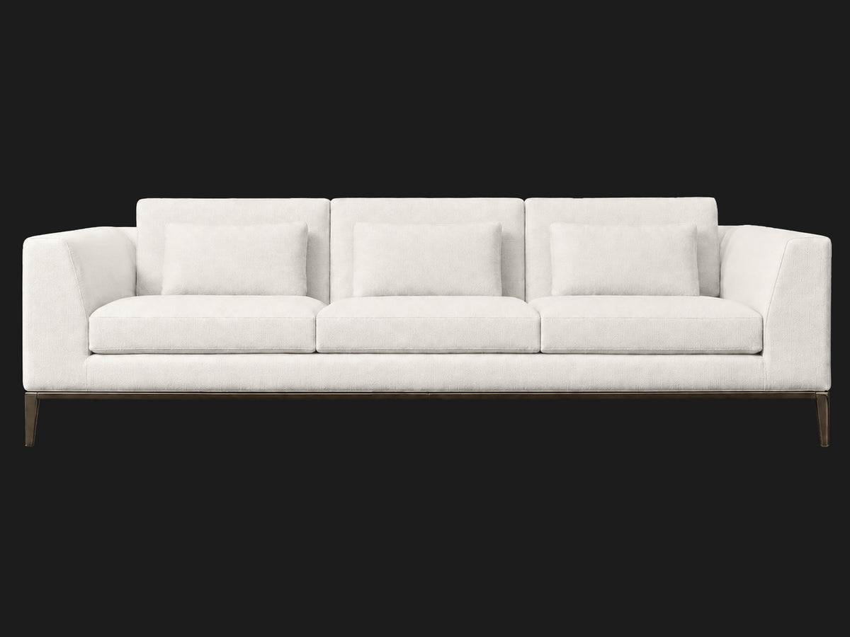 Italia Taper Arm 3-Cushion Sofa — Performance Linen Weave Pure White — Burnished Bronze — front-source-1 #Fabric & Color_Performance Linen Weave Pure White